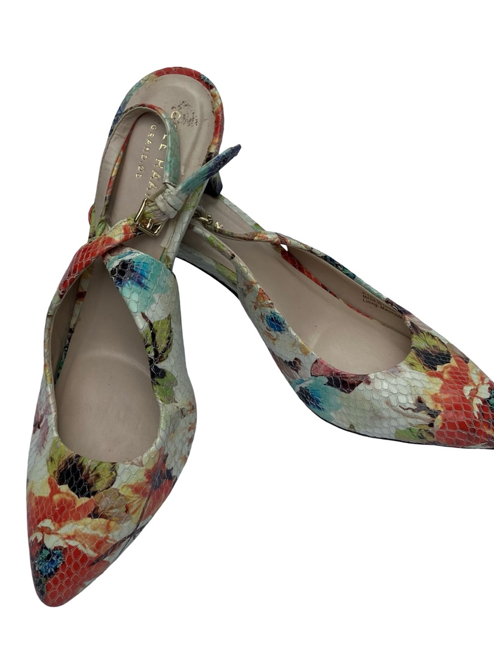 Cole Haan Floral & Snakeskin-Print Slingback Kitten Heel Pumps Womens Size 6.5B